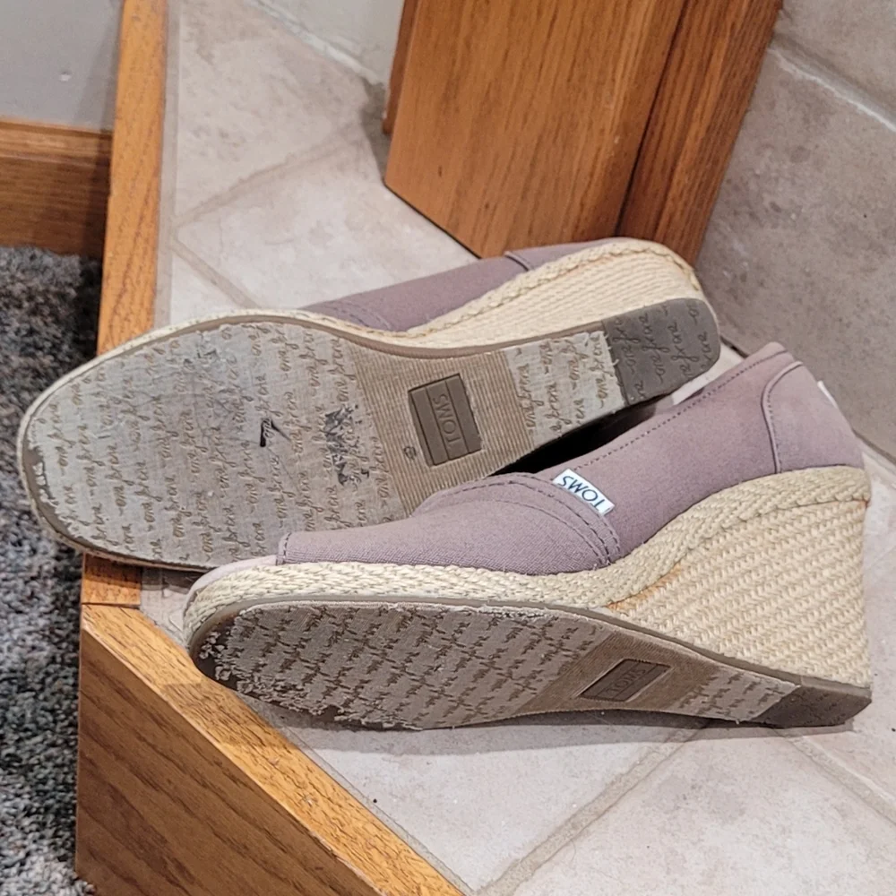 Tom's Tan Calypso Canvas Wedge Espadrilles Women's Size 9 - Picture 5 of 9
